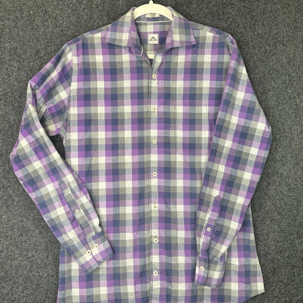 Peter Millar Men's M Purple Plaid Preppy Country Club Casual Button-Down Shirt